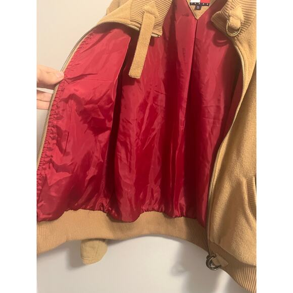 Vintage Y2K Deadstock NWT Tommy Hilfiger Bomber Jacket Fleece Tan Women's sz. XL - Picture 6 of 11